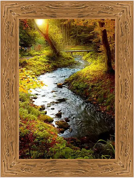 Картина в раме - Ручеёк в лесу