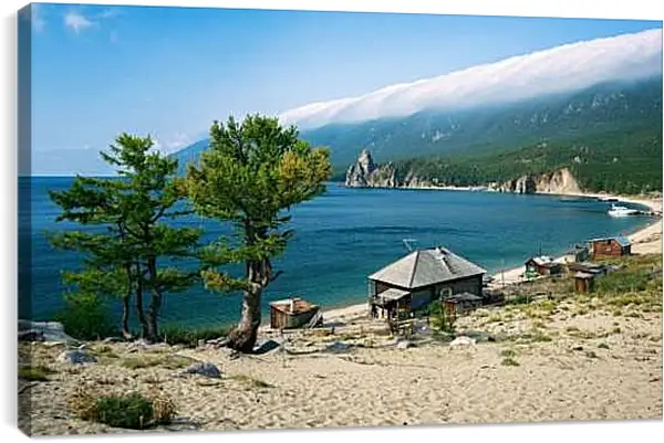 Постер на подрамнике - Домик на берегу озера. Байкал