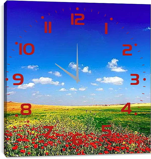 Часы картина - Поле цветов и небо