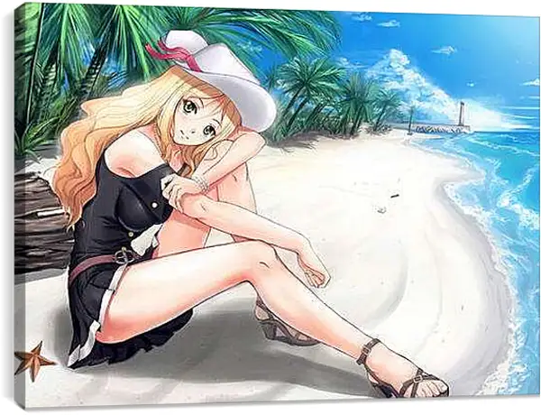 Постер на подрамнике - Блондинка на пляже (Аниме)