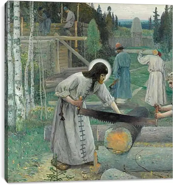 Постер на подрамнике - Труды преподобного Сергия. средняя часть (триптих) Нестеров Михаил