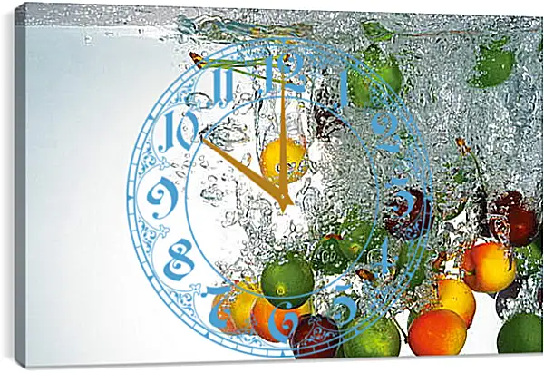 Часы картина - Разнообразие фруктов в воде