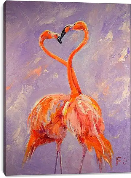 Постер на подрамнике - Фламинго в форме сердечка
