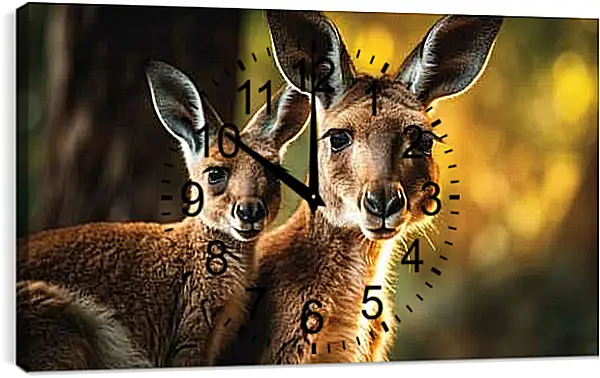 Часы картина - Кенгуру с детёнышем