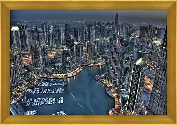 Картина в раме - Вид на ночной город с высоты. Дубай