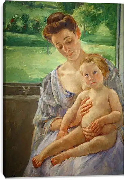 Постер на подрамнике - Mother and Child in the Conservatory. Кэссетт (Кассатт) Мэри Стивенсон