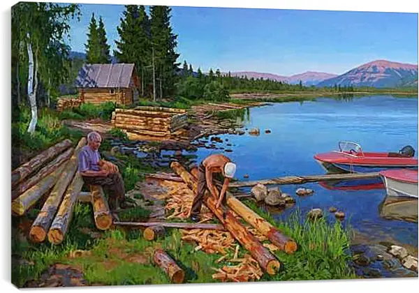 Постер на подрамнике - Баню рубят