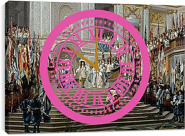 Часы картина - Прием принца Конде Людовиком XIV в Версале в 1674 году. Жан-Леон Жером