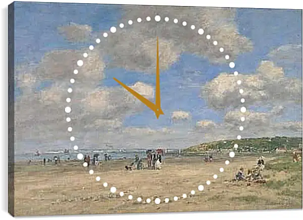 Часы картина - The Beach at Tourgeville-les-Sablons. Эжен Буден