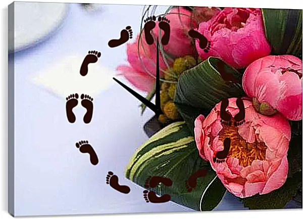 Часы картина - Пионы