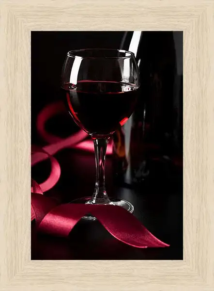 Картина в раме - Красное вино, красная лента. Винная элегия.