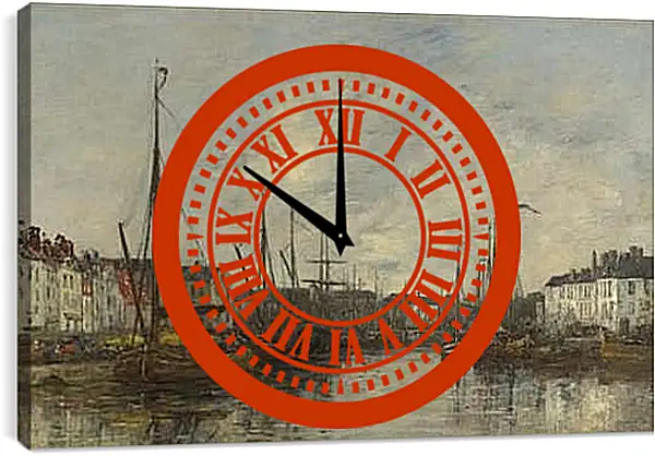 Часы картина - Brussels Harbour. Эжен Буден