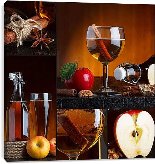 Постер на подрамнике - Бокал яблочного сока. Осеннее настроение.