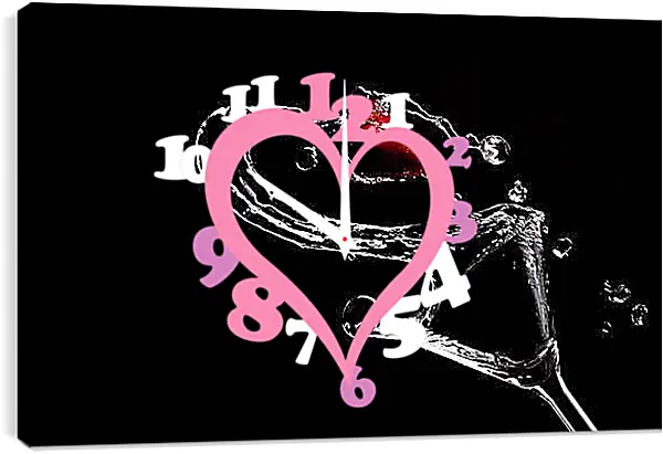 Часы картина - Клубника и бокал. Ягодное мгновение.