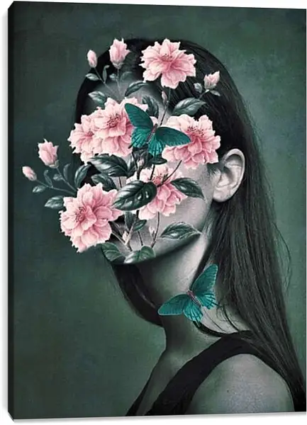 Постер на подрамнике - Цветы на лице у девушки 3