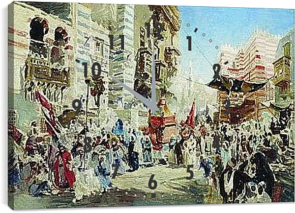 Часы картина - Эскиз к картине Перенесение священного ковра из Мекки в Каир. Маковский Константин