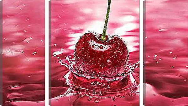 Модульная картина - Вишня в брызгах. Сладкое падение.