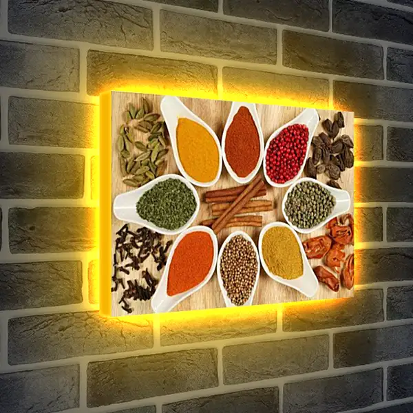 Лайтбокс световая панель - Пряности разного цвета и вкуса. Ароматный натюрморт.