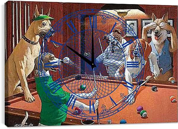 Часы картина - Игра в бильярд