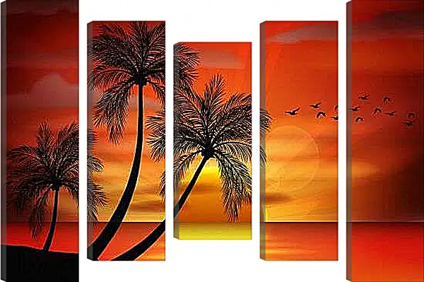 Модульная картина - Пальмы на закате