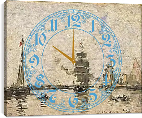 Часы картина - Boats in Trouville Harbor. Эжен Буден