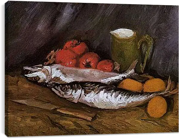 Постер на подрамнике - Still Life with fish and tomatoes. Винсент Ван Гог
