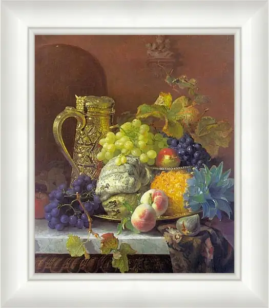 Картина в раме - Fruits on a tray with a silver flagon on a marble ledge. Стэннард Элоиза Гарриет