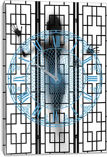 Часы картина - Девушка за ширмой. Силуэт