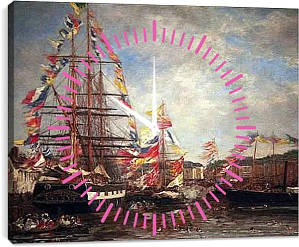 Часы картина - Festival in the Harbor of Honfleur. Эжен Буден