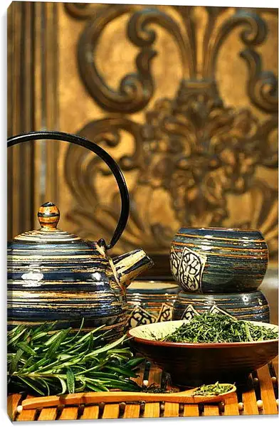 Постер на подрамнике - Чай и деревянная ложка. Чайная гармония.