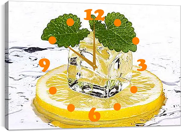 Часы картина - Лед на лимоне. Свежесть лета.