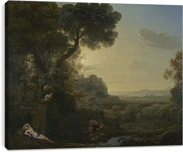 Постер на подрамнике - Landscape with Narcissus and Echo. Лоррен Клод