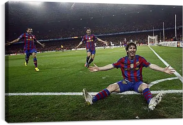 Постер на подрамнике - Лионель Месси радуется голу