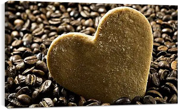 Постер на подрамнике - Сердечко в зёрнах кофе. Кофейное Сердце.