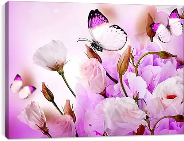 Постер на подрамнике - Бабочка на желтых цветках