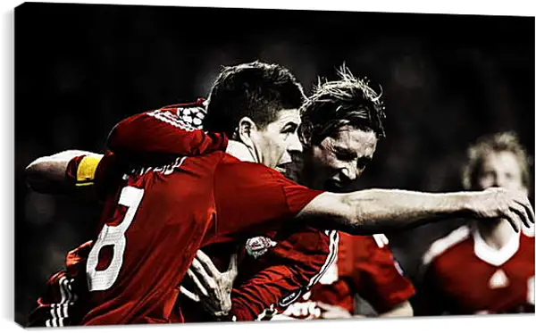 Постер на подрамнике - Игроки Ливерпуля в объятиях Стивена Джеррарда