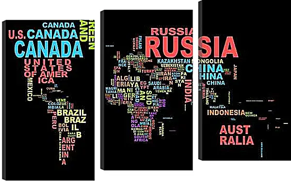 Модульная картина - Карта мира из названий стран