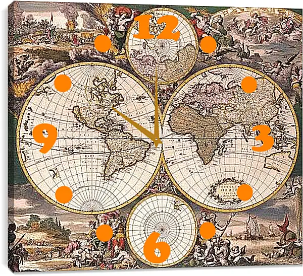 Часы картина - Старая карта мира