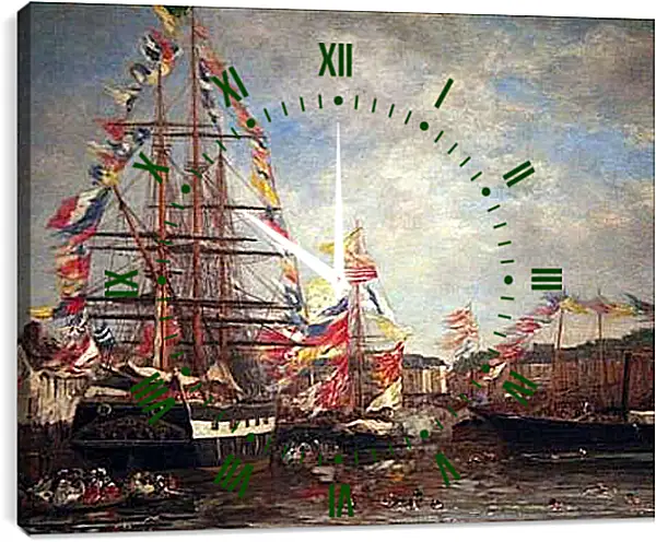 Часы картина - Festival in the Harbor of Honfleur. Эжен Буден
