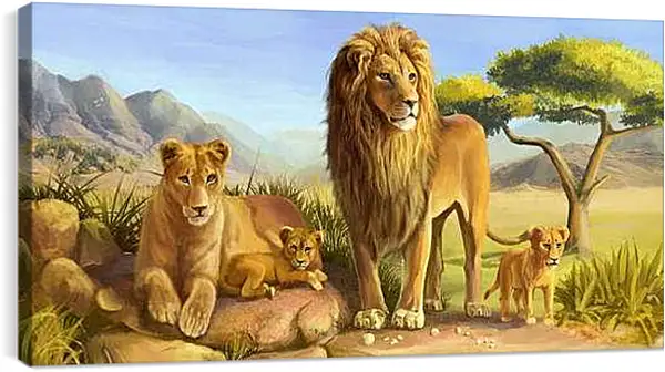 Постер на подрамнике - Семья львов