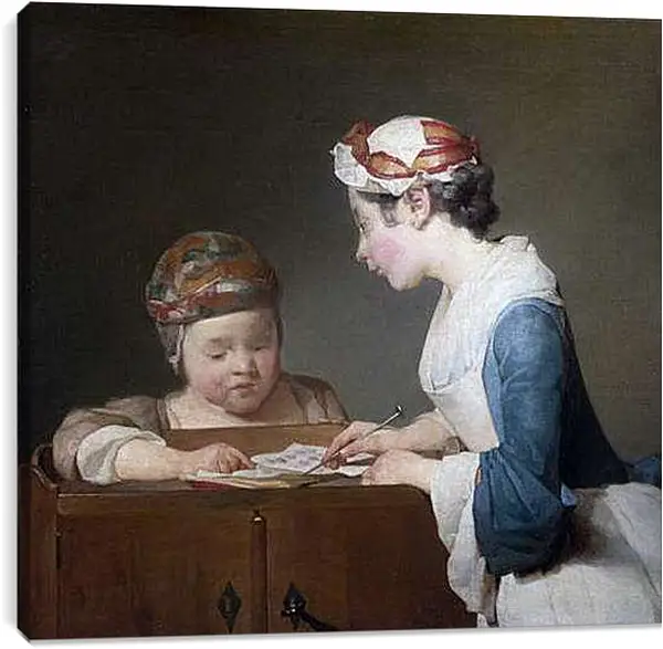 Постер на подрамнике - Молодая учительница. Жан Батист Симеон Шарден