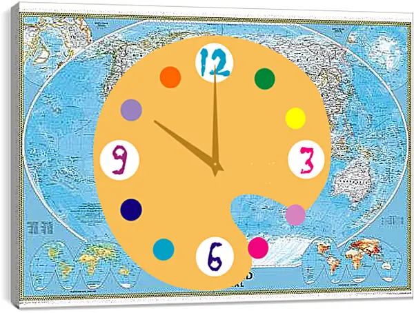 Часы картина - Политическая карта мира