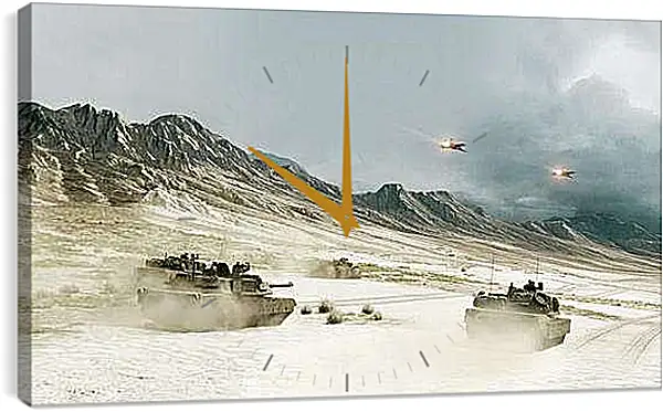 Часы картина - battlefield, tanks, mountains