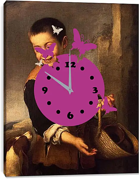 Часы картина - Мальчик с собакой и корзиной. Бартоломе Эстебан Мурильо