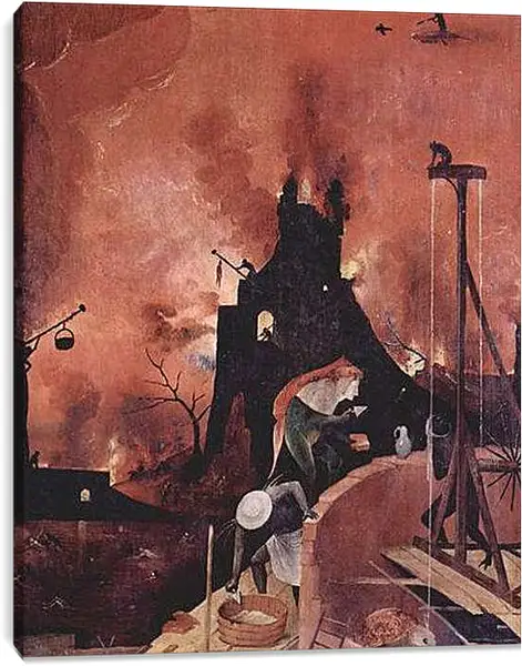 Постер на подрамнике - Heuwagen, Triptychon, rechter Flugel - Die Holle. Иероним Босх