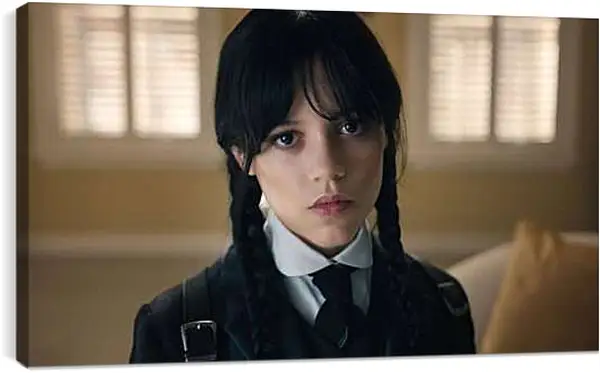 Постер на подрамнике - Уэнсдей Аддамс с двумя чёрными косичками