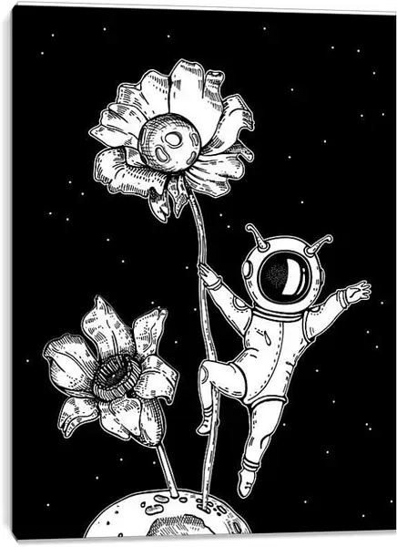 Постер на подрамнике - Астронавт и планета с цветами