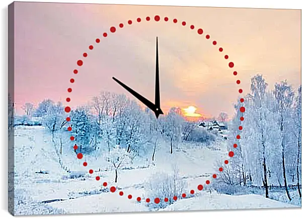 Часы картина - Вид на зимнюю деревню издалека