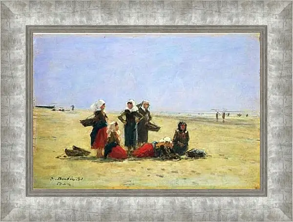 Картина в раме - Women on the Beach at Berck. Эжен Буден