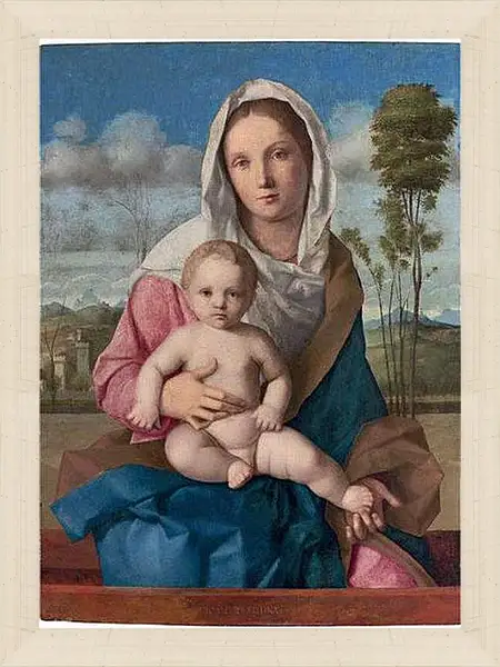 Картина в раме - The Madonna and Child in a landscape. Джованни Беллини